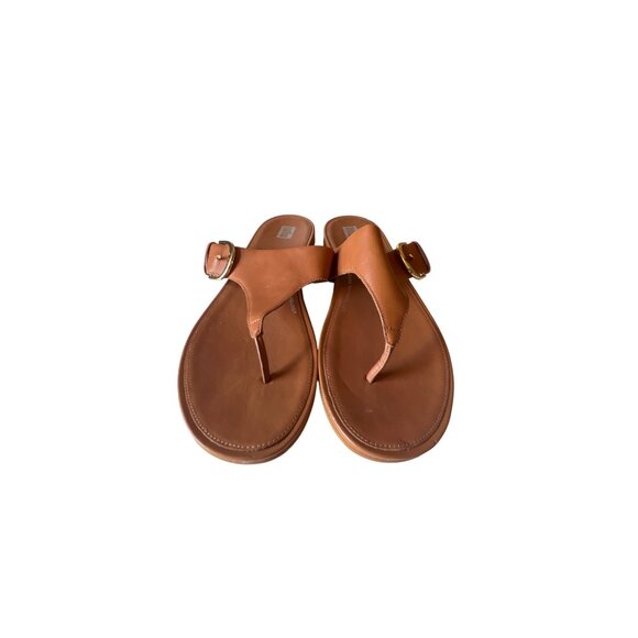 FitFlop Gracie Leather Toe-Post Sandals in Tan Size 11 - Picture 2 of 7